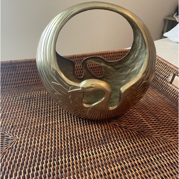 Vintage Art Deco Brass Swan Planter With Handle - Picture 5 of 7